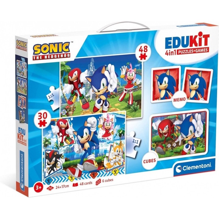 Комплект игра/пъзел, Edukit Sonic, Clementoni, memo, 6 кубчета, многоцветен