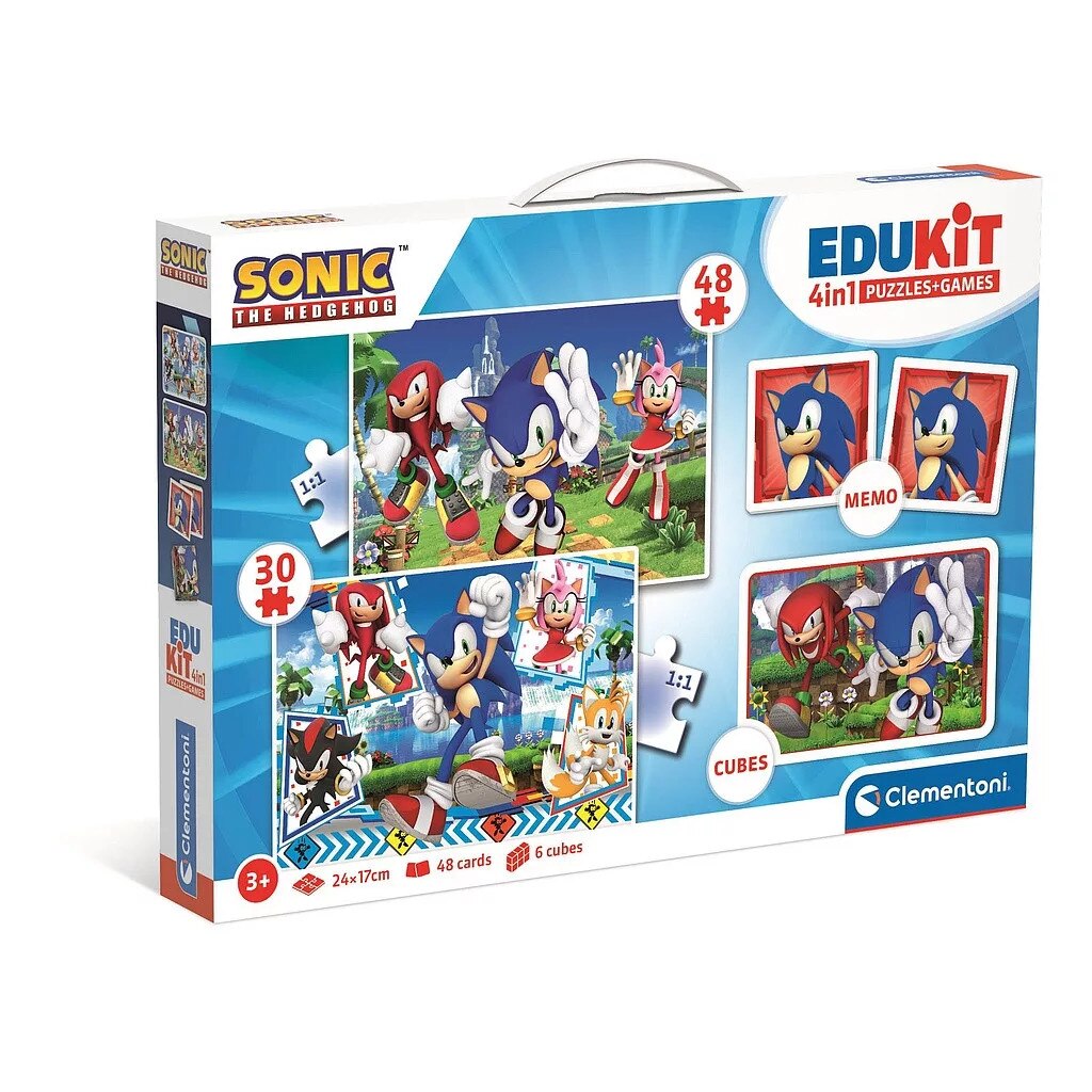 Комплект игра/пъзел, Edukit Sonic, Clementoni, memo, 6 кубчета ...