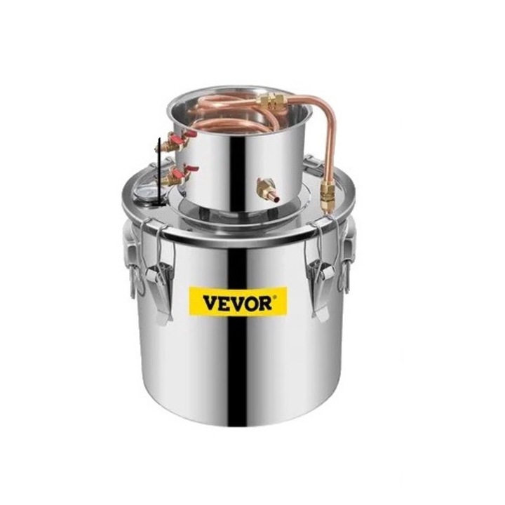 Alkohol lepárló készlet, vevor, űrtartalom 20L, rozsdamentes acél és vörösréz, nyitott hűtés, hőmérő, 25x25cm - 35x35cm