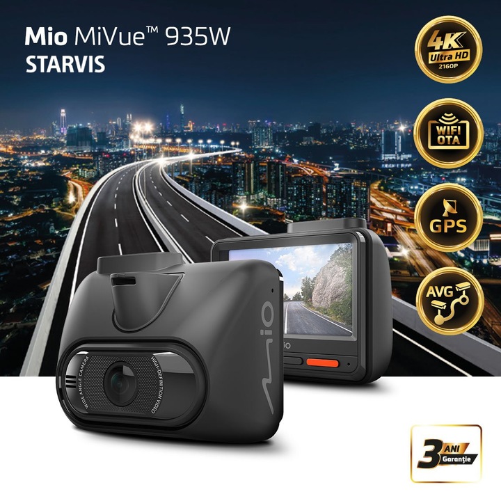 Mio MiVue 935W autós kamera, 4K, Wi-Fi, HDR, 60fps, Sony STARVIS, parkolási mód opcionális