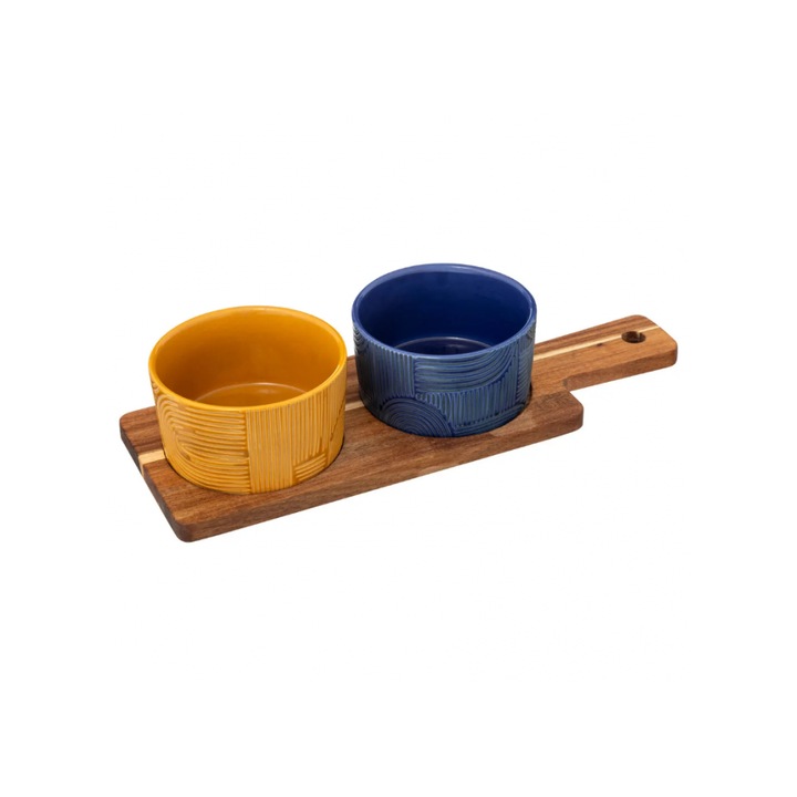 Set servire Soleya, ceramica, lemn, 11 x H. 6 cm