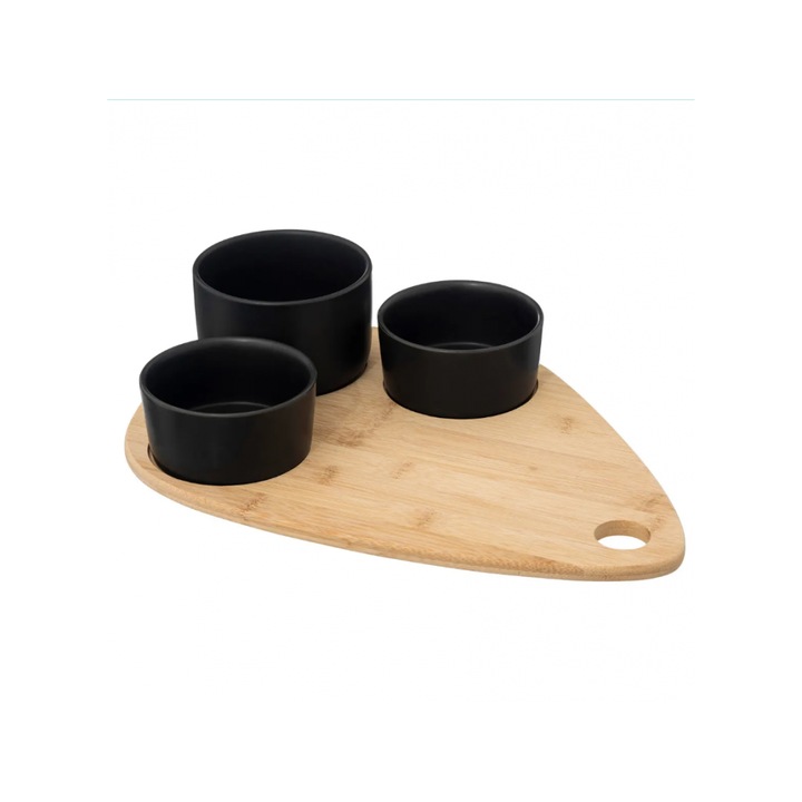 Set servire aperitive Xeras Black, ceramica, lemn, 10 x 7 x H 10 cm