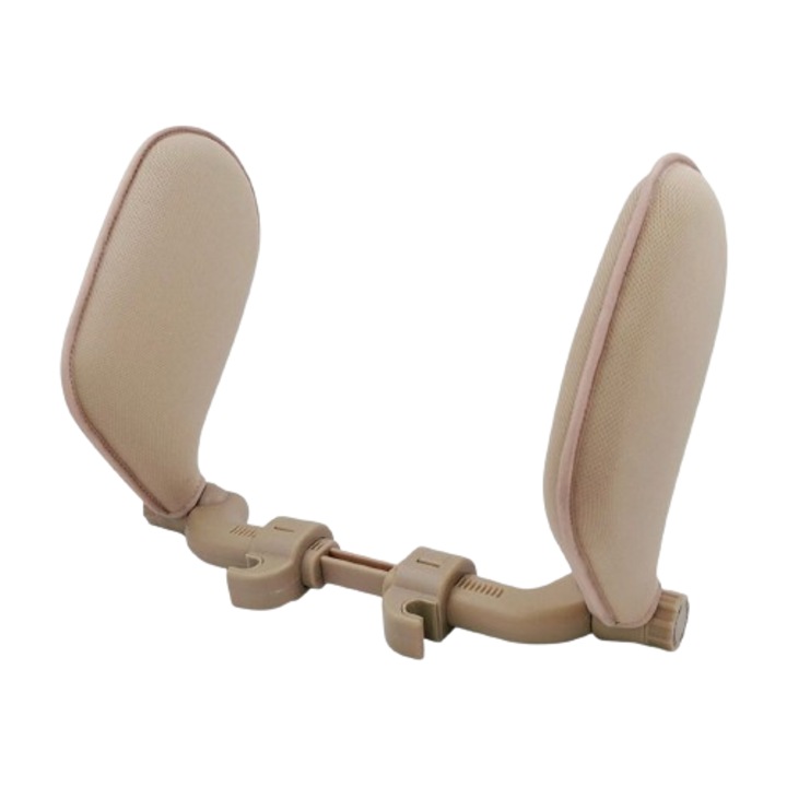 Suport tetiera auto de dormit pentru adulti si copii, perna cap si gat, reglabila, universala, 22x13cm, Bej