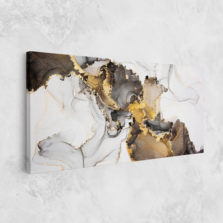 Tablou Canvas, 60x120 cm, Dormitor si Living, Abstracte, Marble, Golden Marble Shades