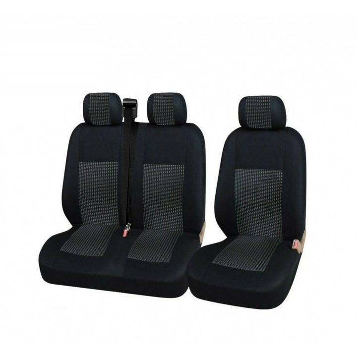 Комплект калъфи за седалки за кола, Универсални, Предни 2+1, 7 части, Материал жакард, Черен/Сив