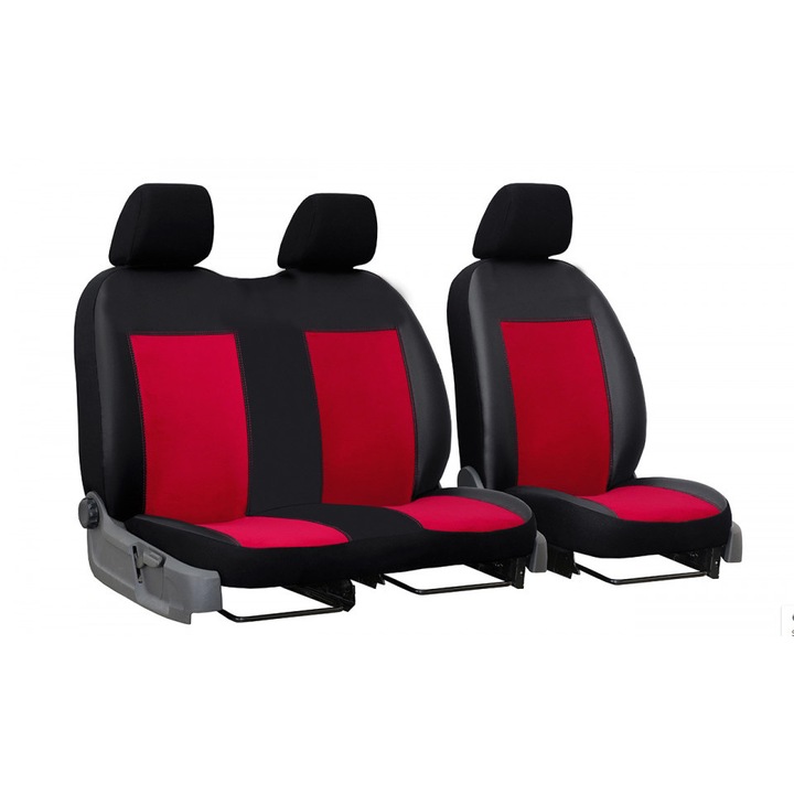 Комплект калъфи за седалки за кола, Универсални, Предни 2+1, 7 части, Материал жакард, Черен/Червен