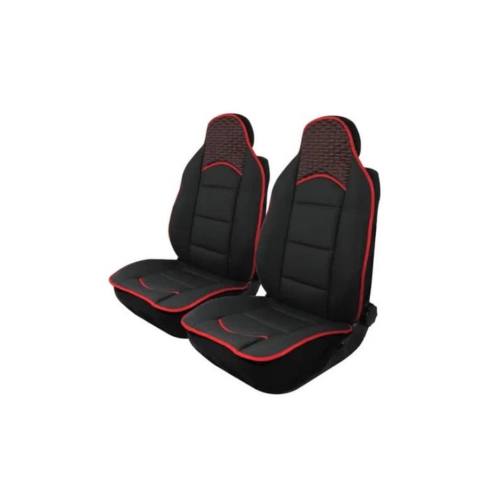 Комплект калъфи за седалки за кола, Текстил с екологична кожа, Черен/Червен