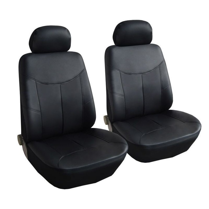Комплект калъфи за седалки, универсални, предни 1+1, черни, екологична кожа