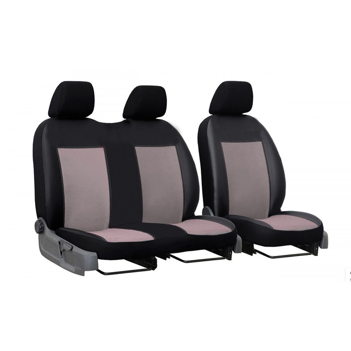 Комплект калъфи за седалки за кола, Универсални, Предни 2+1, 7 части, Материал жакард, Черен/Тъмносив/Светлосив