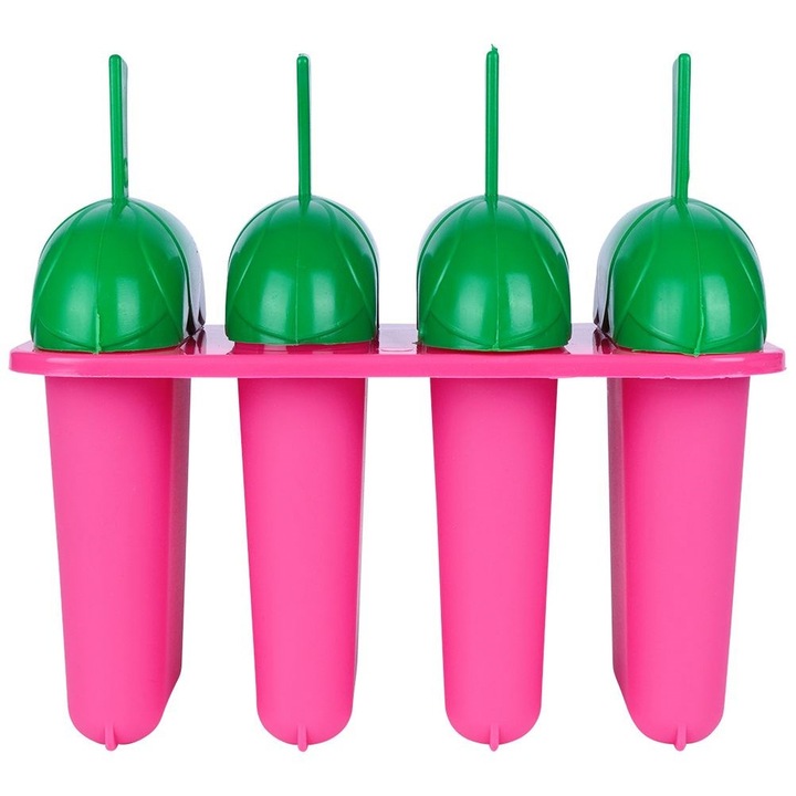 Set Forme Pentru Inghetata, 4 Inghetate, 16x7.5x14 cm, Fabricate Din Material Abs, Fara Bpa, Suport Practic, Usor De Curatat, Sigur Pentru Sanatate, Roz/Verde