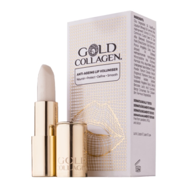 Balsam de buze cu efect de ruj Gold Collagen, volum, hidratare si stralucire, transparent