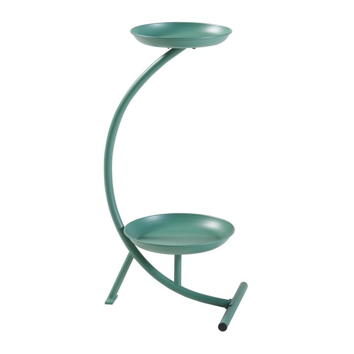 Suport plante, en.casa, PXFF-0154 Aalten, 61, 5 x 30 x 25 cm, metal, verde, cu 2 rafturi