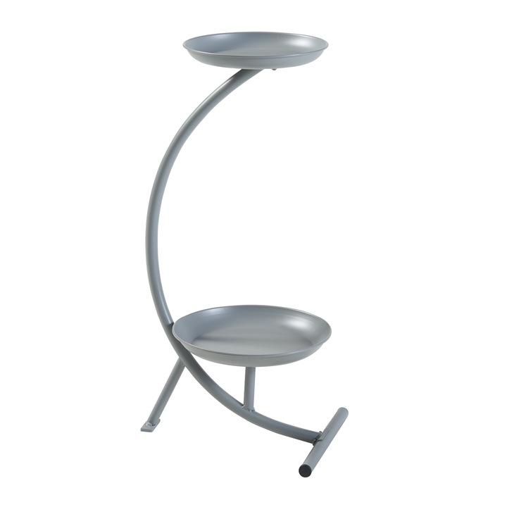 Suport plante, en.casa, PXFF-0153 Aalten, 61, 5 x 30 x 25 cm, metal, gri, cu 2 rafturi