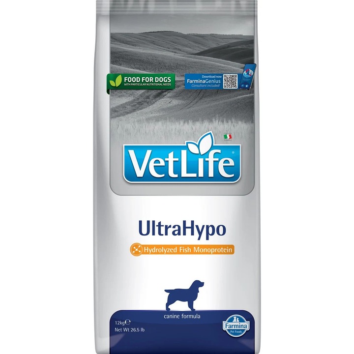 Hrana pentru caini, Farmina, Vet Life Ultrahypo, Peste, 2kg