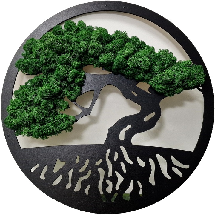 Tablou, Copacul Vietii cu licheni stabilizati, Bonsai, verde, 40 cm