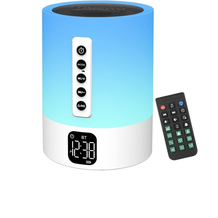 Boxa bluetooth cu lumina, zgomot alb, cu alarma, de noptiera