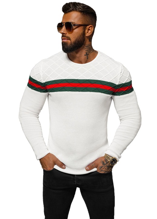 Мъжки пуловер OZONEE L/2194, Екрю, M