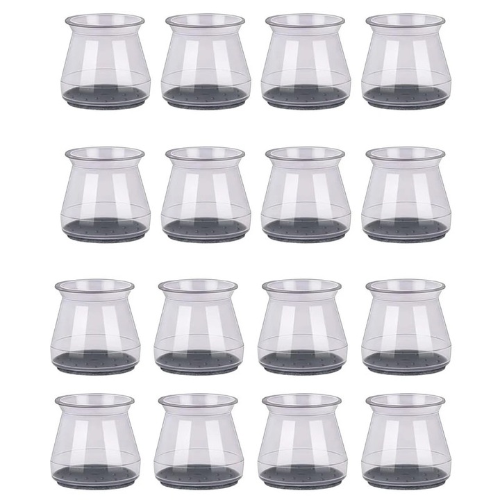 Комплект от 16 протектора за крака на столове/мебели NEXTLY от силикон и филц, против надраскване, против шум, универсални, за многократна употреба, 3.2x3.2 см, прозрачно-сиви