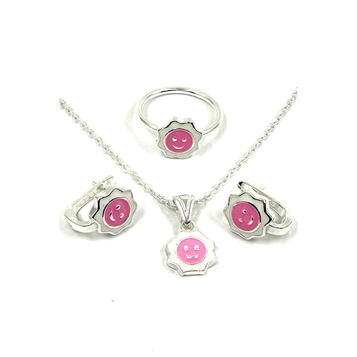 Set din argint 925 format din colier cu pandantiv si cercei, simbol Zambet, Agavi