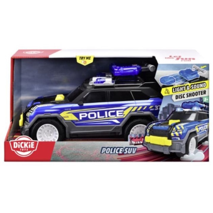 Masinuta de politie, Dickie, SUV, functii lumini si sunete, albastru, 30cm
