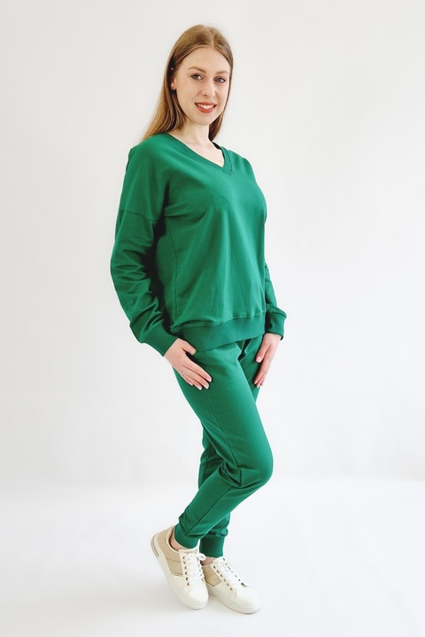 Set trening dama, verde, bumbac cu elastan, Verde, S