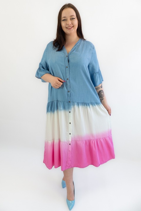 Ombre дънкова макси рокля с копчета, деним синьо, One Size