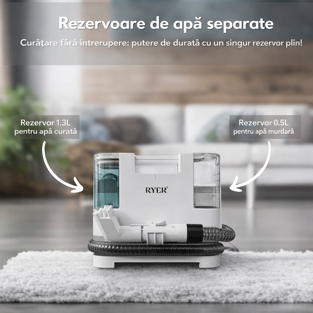 Aspirator profesional cu spalare Ryer Carpet Cleaner Injectie-Extractie, Curatator de pete textile, saltele, covoare, tapiterii, mocheta, podele