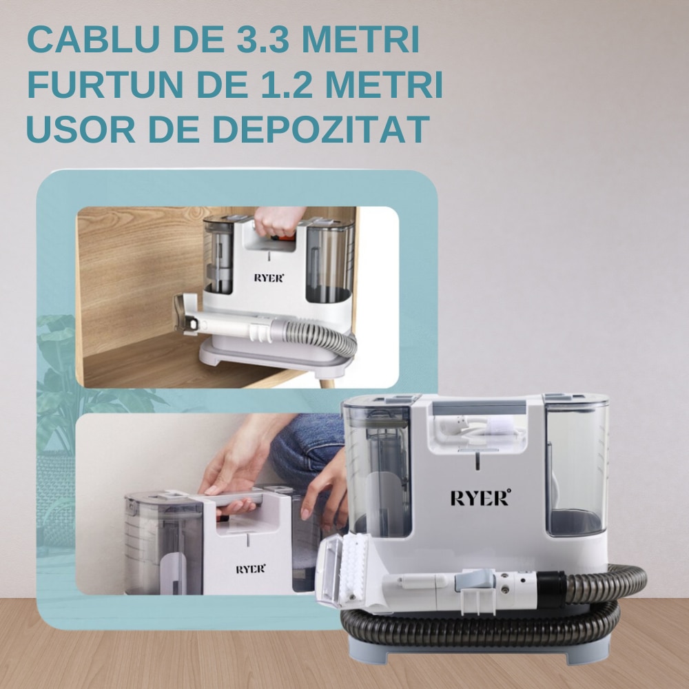 Aspirator profesional cu spalare Ryer Carpet Cleaner Injectie-Extractie, Curatator de pete textile, saltele, covoare, tapiterii, mocheta, podele