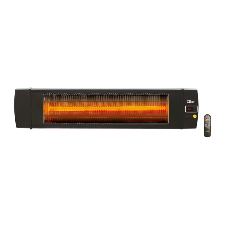 Infravörös sugárzó szén-ellenállással és távirányítóval, 800 W / 1200 W / 1600 W / 2000 W, időzítő, fekete