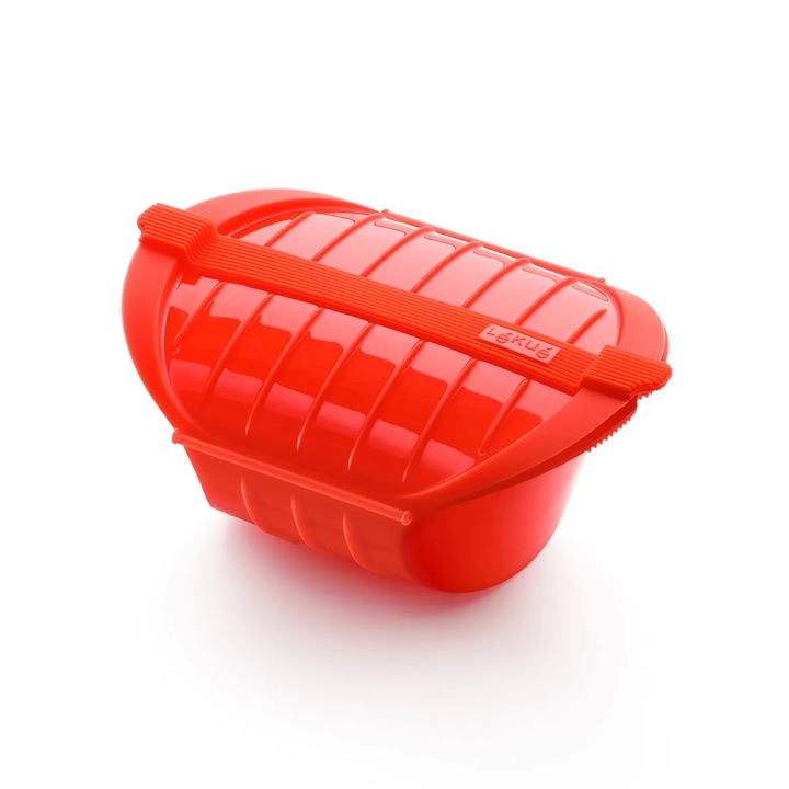 Recipient gatit cu aburi, silicon platinat, rosu, 1 l, Lékué - 8710755881862