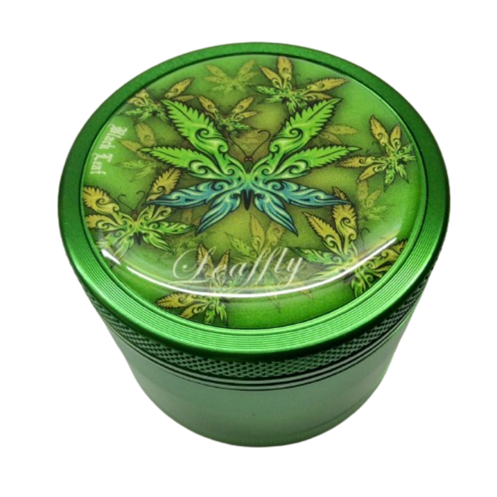 Grinder tutun plante, Black Leaf Leaffly, aluminiu verde, 4 Parti, Diametru 50mm