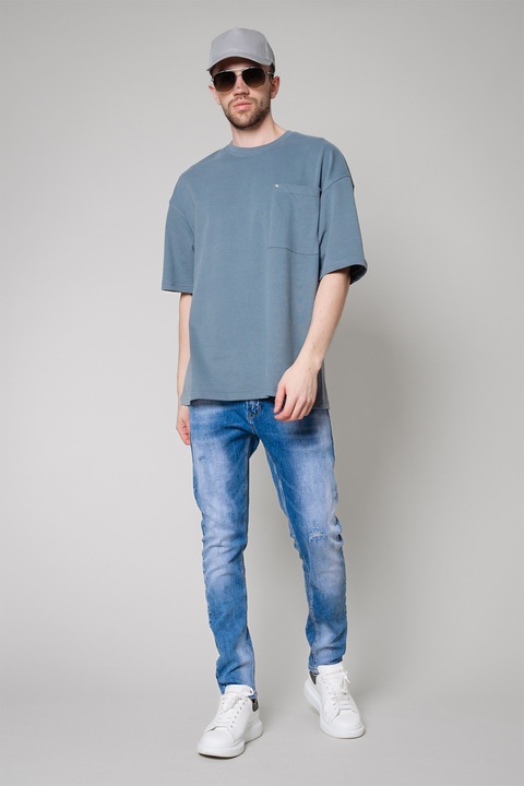 uFIT, Blugi cu aspect decolorat si talie medie, Albastru deschis