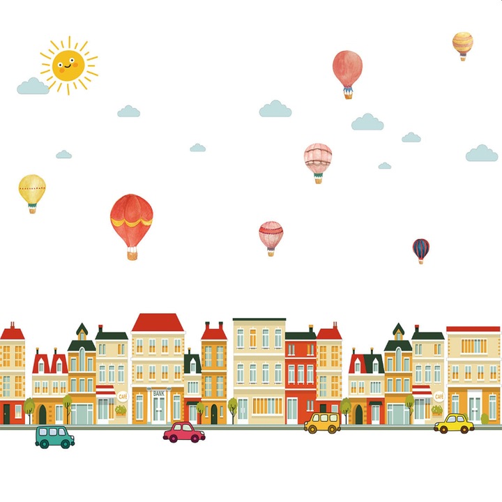 Sticker Decorativ Autoadeziv CCmax, Orasul Vesel, Galben Multicolor, 1100x650 mm