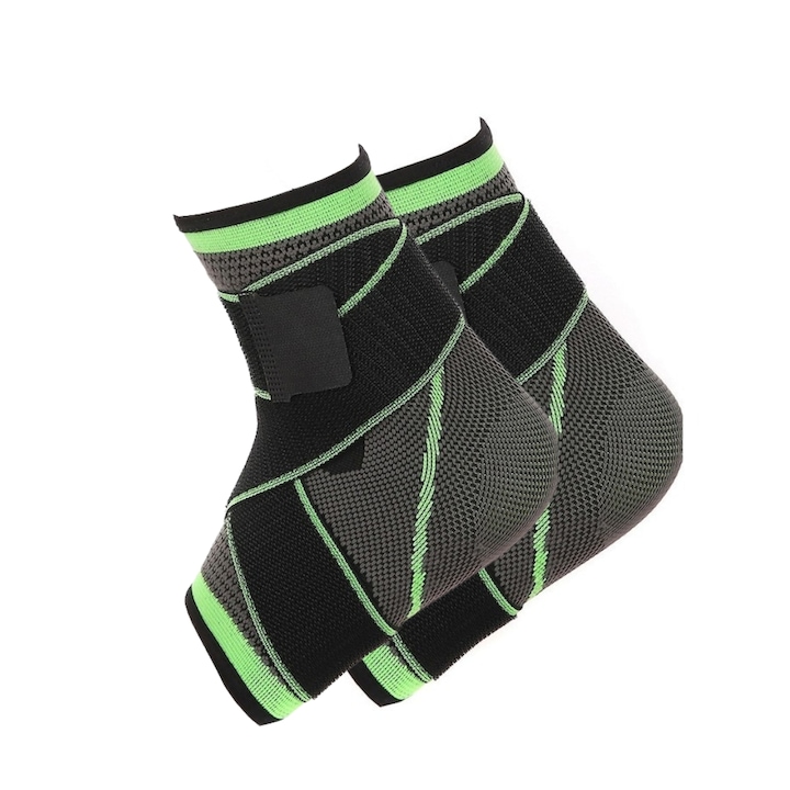 Set 2 glezniere elastice, orteze de protectie pentru glezna, cu benzi de fixare elastice, tip bandaj, marime universala, Dactylion®