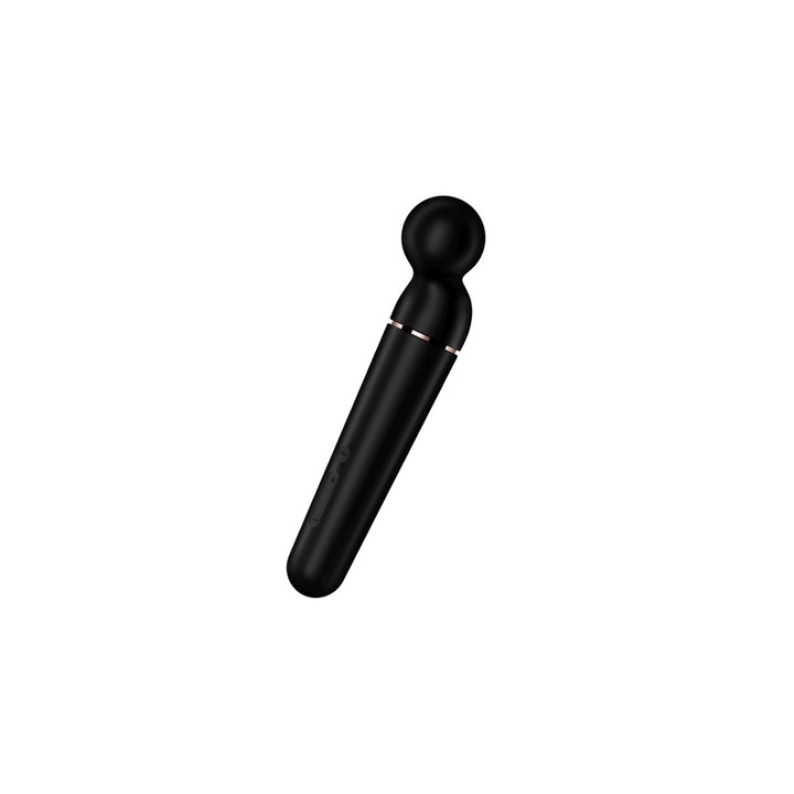 Вибратор Boss of Toys Planet Wand-Er, силиконов, водоустойчив, черен с розово злато, 21,9 см, USB зареждане