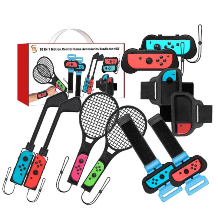 Set accesorii sport JYS NS215 pentru Nintendo Switch, 10 in 1, multicolor