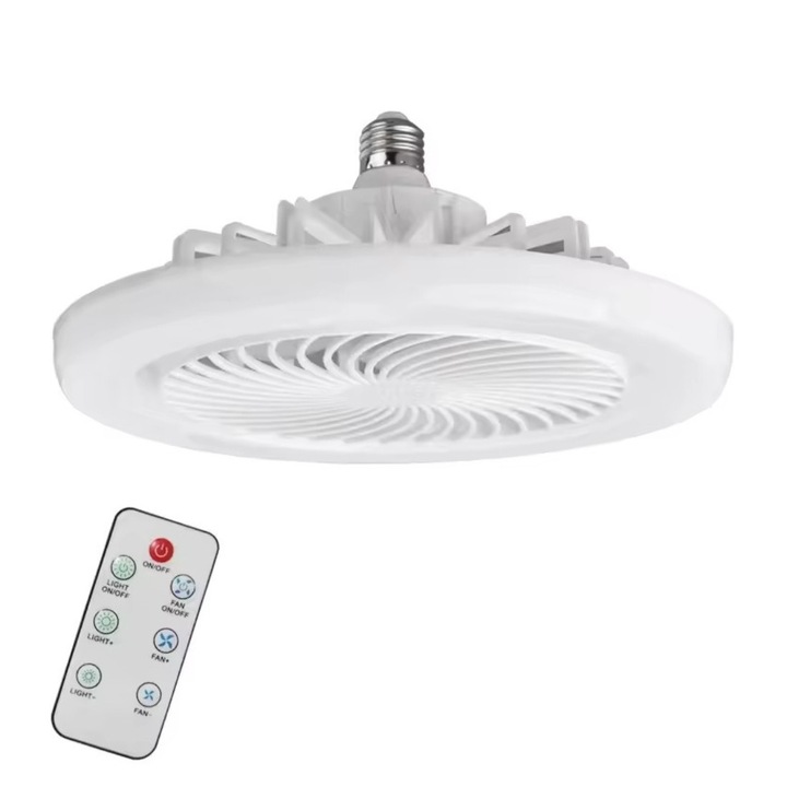 Mennyezeti ventilátor, E27 LED világítás, enyhíti a hőséget, elősegíti a beltéri légáramlást, három különböző állitható fénymód, 22,5 cm-es átmérő - FANGLO