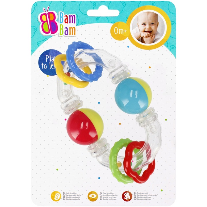 Играчка дрънкаща топка, Bam Bam, 15x20x4 см, 0+ месеца