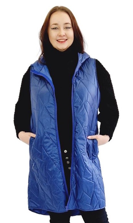 Vesta lunga matlasata, Viscoza/Elastan, Albastru, 48 EU