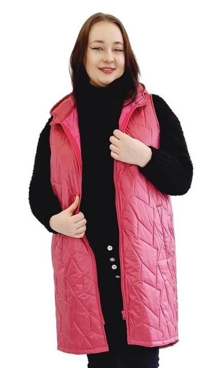 Hosszú steppelt mellény, viszkóz/elasztán, rózsaszín, 48 EU