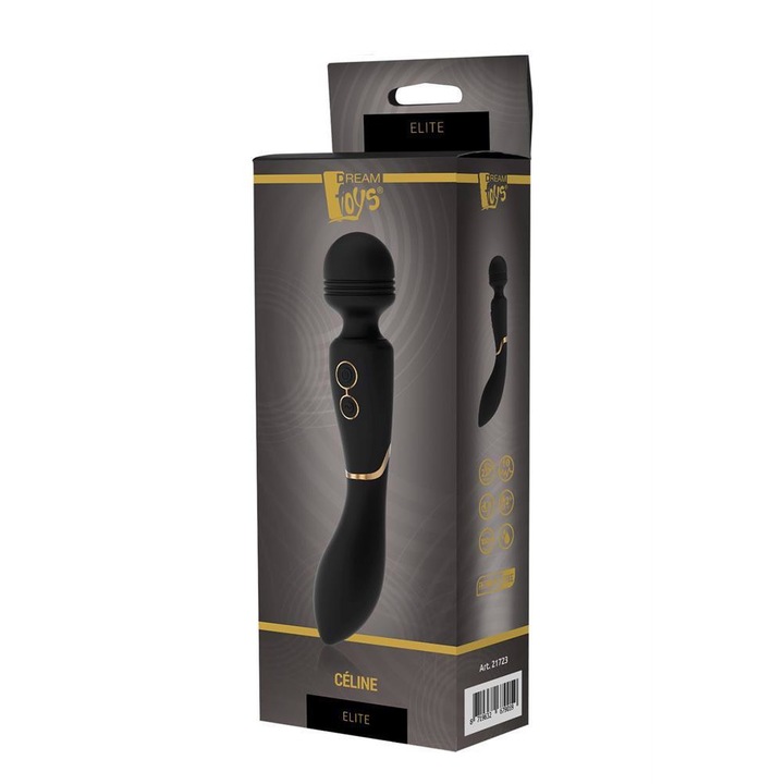 Stimulator Clitoridian, Dream Toys Elite, 7 Vibre, 3 Viteze, Rezistent la Apa, Negru cu Accente Aurii, 20x3.6cm