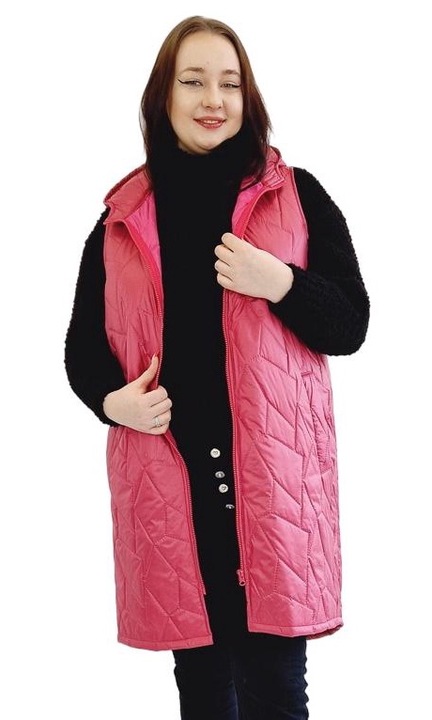 Női hosszú steppelt mellény, viszkóz/elasztán, rózsaszín, 46 EU