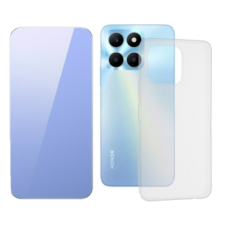 2.5D Secure üvegfólia készlet, Crystal Clean, Full HD Clarity és TPU High Clear 2,0 mm-es Honor X6a tok, OPTIM MEGOLDÁS, Gyémánt kialakítás, Könnyű lökhárítótok, Egyedülálló, tartós sárgásgátló technológia, átlátszó