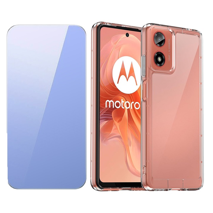 2.5D Secure üvegfólia készlet, Crystal Clean, Full HD Clarity és TPU High Clear 2,0 mm-es tok Motorola Moto G04-hez, OPTIM MEGOLDÁS, Gyémánt kialakítás, Könnyű lökhárítótok, Egyedülálló, tartós sárgásgátló technológia, átlátszó
