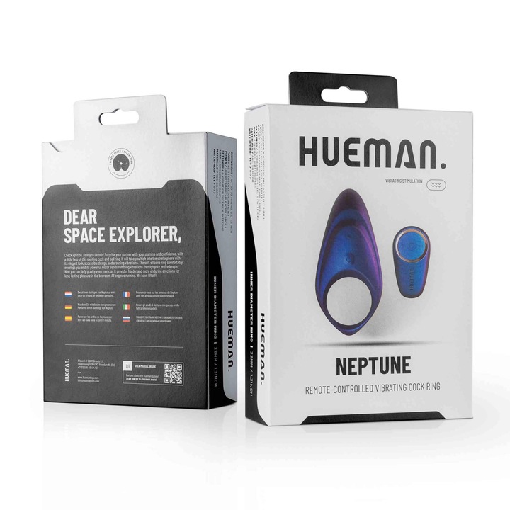 Inel Vibrator Hueman Neptune, 10 Moduri de Vibratie, Silicon/ABS, 10.7x5x3.2cm