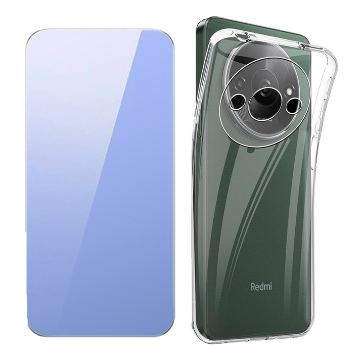 2.5D Secure üvegfólia készlet, Crystal Clean, Full HD Clarity és TPU High Clear 2,0 mm-es tok Xiaomi Redmi A3-hoz, OPTIM SOLUTION, Gyémánt kialakítás, Könnyű lökhárítótok, Egyedülálló, tartós sárgásgátló technológia, átlátszó