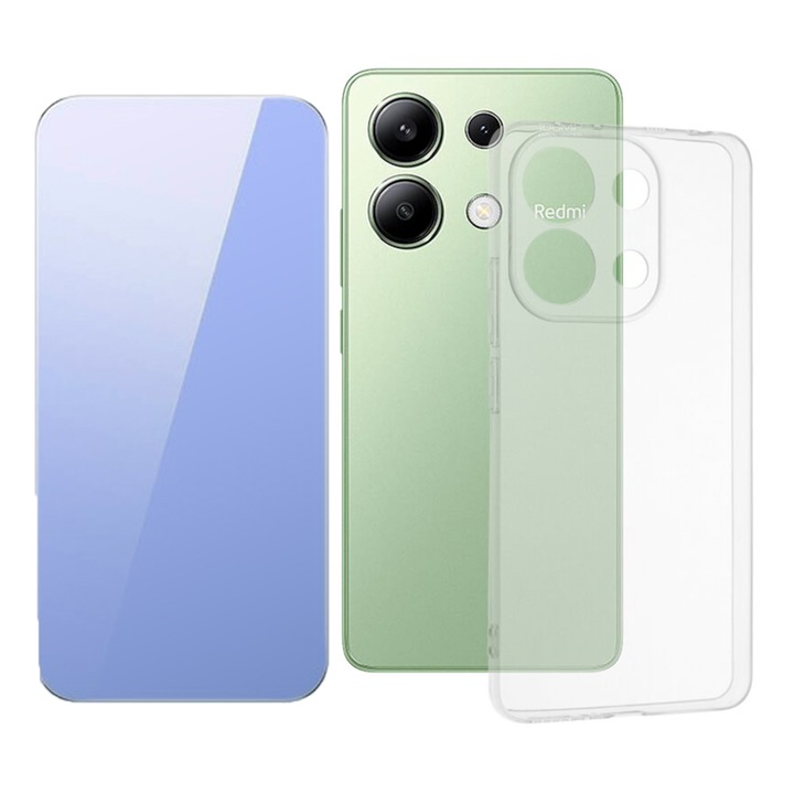 Optim Solution, 2.5D Secure üvegfólia készlet, Crystal Clean, Full HD Clarity és High Clear 2,0 mm-es TPU tok Xiaomi Redmi Note 13 Pro 4G-hez, OPTIM MEGOLDÁS, Gyémánt kialakítás, Könnyű lökhárító tok, Egyedülálló, tartós sárgásgátló technológia, átlátszó