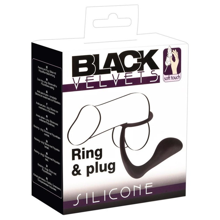 Set Inel Penian si Dop Anal Black Velvets, Silicon, 10cm, Negru