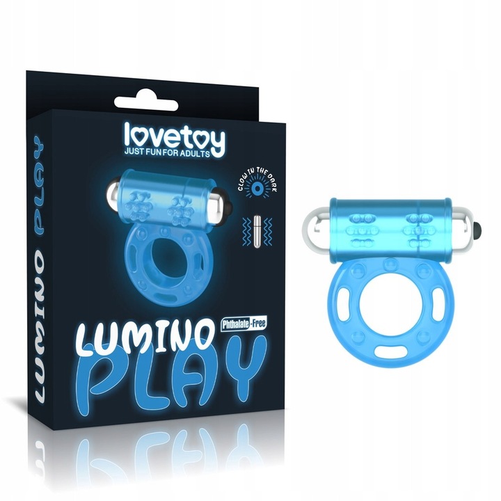 Inel Vibrator Pentru Penis, Lovetoy, Lumino Play, Material Tpe, Diametru Exterior 3.9 cm, Diametru Interior 1.8 cm, Mini Vibrator Puternic In Set, Culoare Albastru