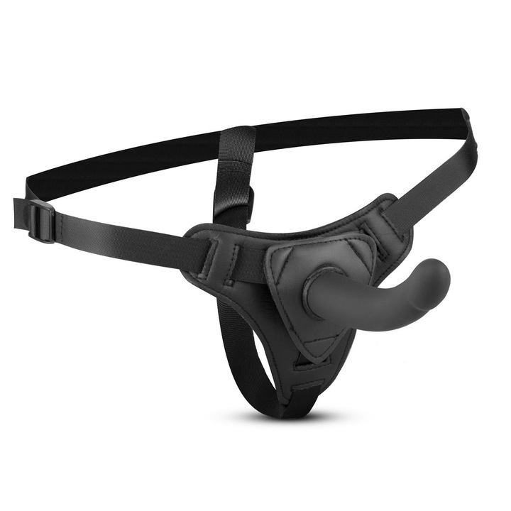 Set Strap-On Silicon Boss of Toys, Reglabil, Stimulation Anala si G, Negru, 13.5x2.7cm